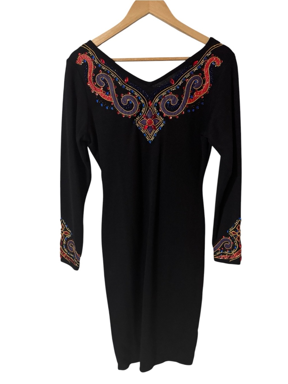 CEDARS Sweater Dress Wool Leather Beaded Sequins Vintage Retro Women’s Medium